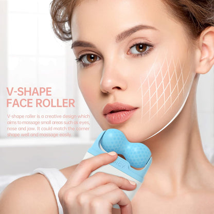 S30 Facial Ice Roller 2-In-1 Cold Massager Eye Cooling Roller with Plastic Cover, Blue