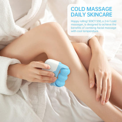 S30 Facial Ice Roller 2-In-1 Cold Massager Eye Cooling Roller with Plastic Cover, Blue