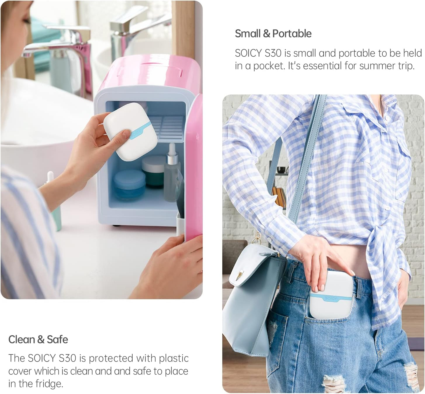 S30 Facial Ice Roller 2-In-1 Cold Massager Eye Cooling Roller with Plastic Cover, Blue